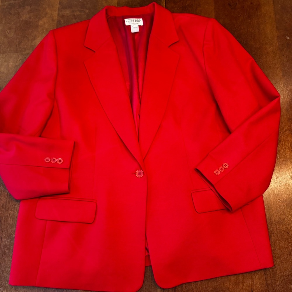 Pendleton Blazer Women 22W Red 100% Virgin Wool Single Button Career Suit Jacket